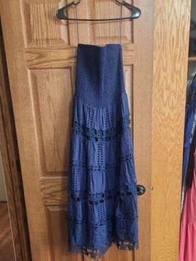 Women’s Navy Blue Maxi Dress with Lace Trim
